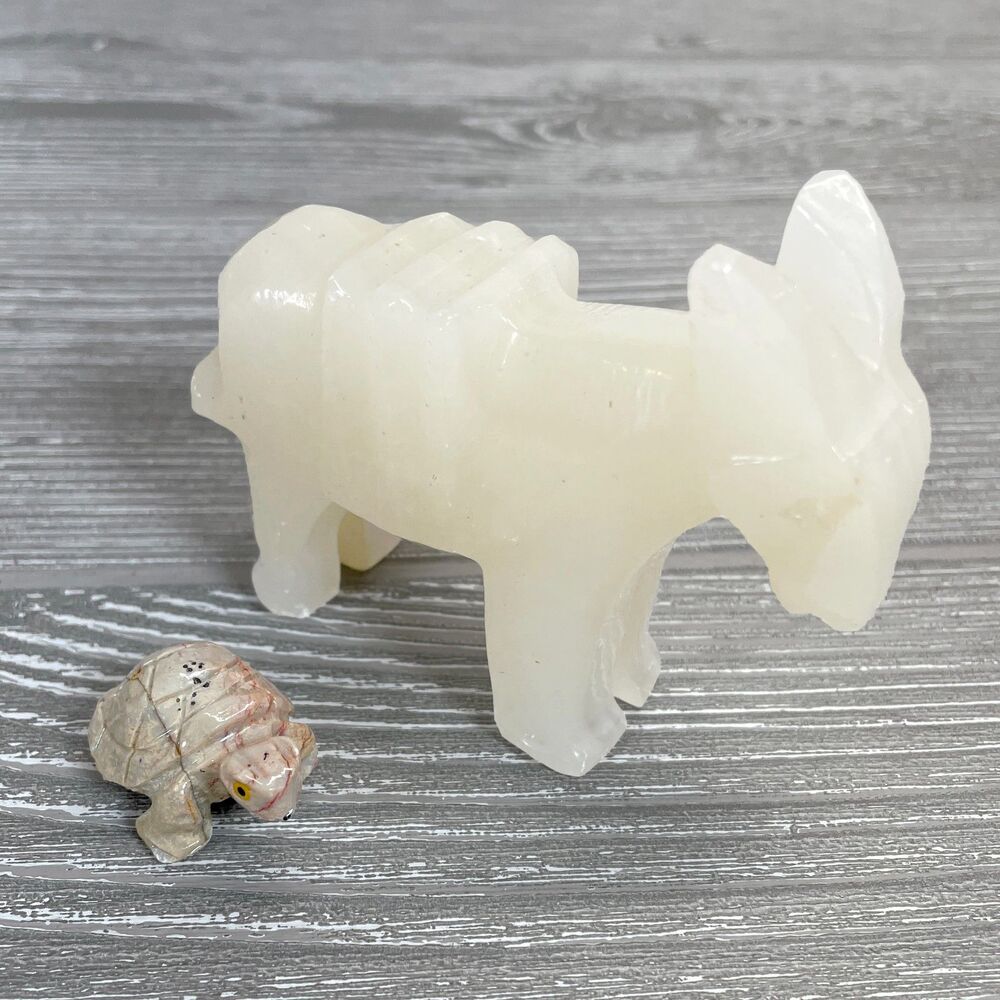 Quartz Stone Rock Figurines Mexican Burro Donkey Mule and Marble Turtle Set